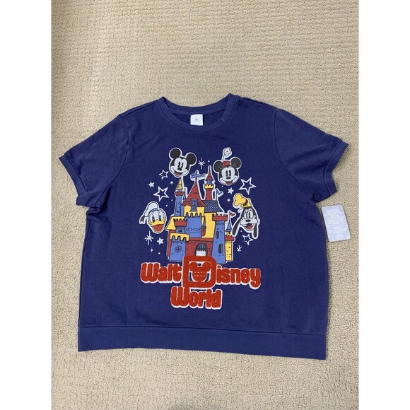Walt Disney World Mickey Mouse Blue Vintage Style Sweatshirt Womens Large New - Picture 1 of 10